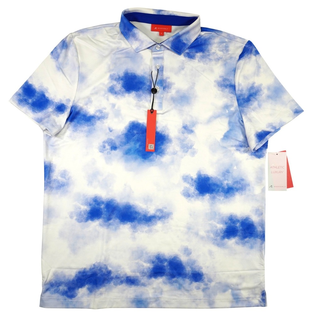 REDVANLY Golf Polo Shirt Mens Large Cloud Print Athletic Luxury Blue NWT